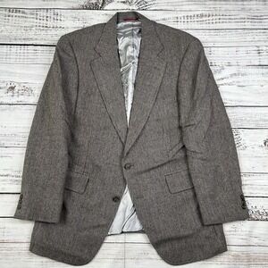 Vtg Jos A‎ Bank 40R Brown Houndstooth Tweed 100% Wool Blazer Jacket Sport Coat
